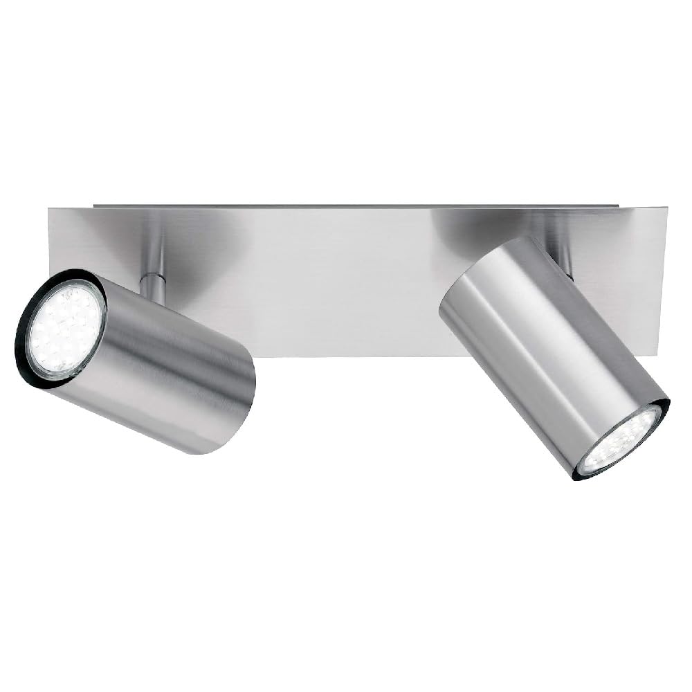 Britalia Matt Nickel Modern 2 Lamp Square Plate Bar Cylindrical Heads Spot Light | 2 x GU10 Lamps (Not Included) | Adjustable Necks