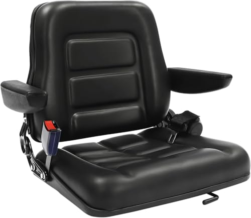 Tractor Seat Forklift Seat Replacement Adjustable Equipment Seat PVC with Armrests Belt for Excavator Lawn Mower Bulldozer Sliding Rail 18.5inTractor Seat