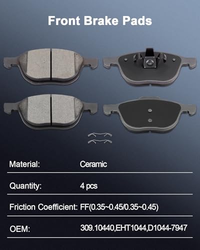Image of ECCPP 8pcs D1044 D1095 Ceramic Disc Brake Pads For Ford For Focus 2012-2018 | Front Rear Brake Pads 2018 For Ford For EcoSport,2013 2014 2015 2016 For Ford For Escape,2004-2013 For Mazda For 3;w /Hardware