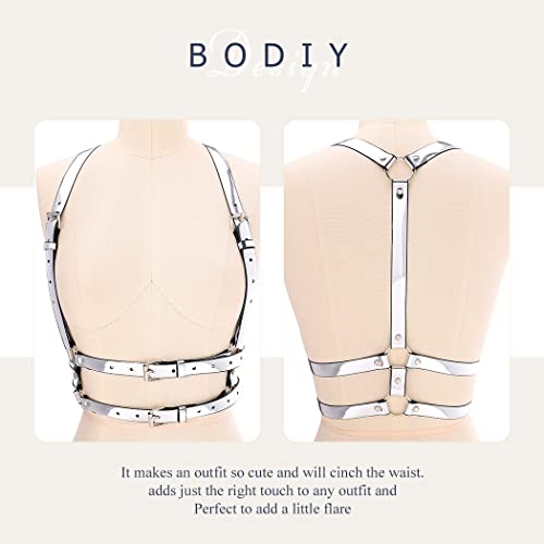 BODIY Women High Waisted Harness Belt Silver Mirror Waist Strap Belts Rave Punk Rock Belts3
