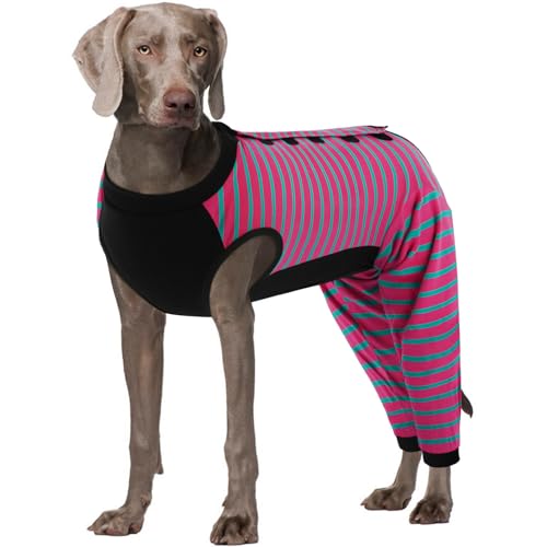 Image of Kuoser Dog Recovery Suit with Anti Licking Rear Leg Sleeve, Rose 3XL | Abdominal Dog Surgical Suit with Pants Cover Protect Wounds, Dogs Elbow Protector Soft Pet Surgery Onesie Cone Alternative