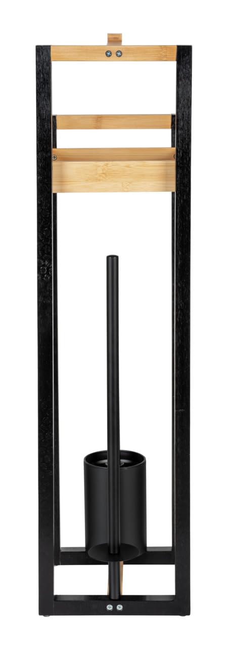 WENKO Stand WC-Garnitur Mod. Braidi 4in1 FSC Zertifiziert aus Bambus mit Toilettenbürste Rollenhalter und Ablage Maße 26 x 75,5 x 20 cm Farbe Natur Schwarz