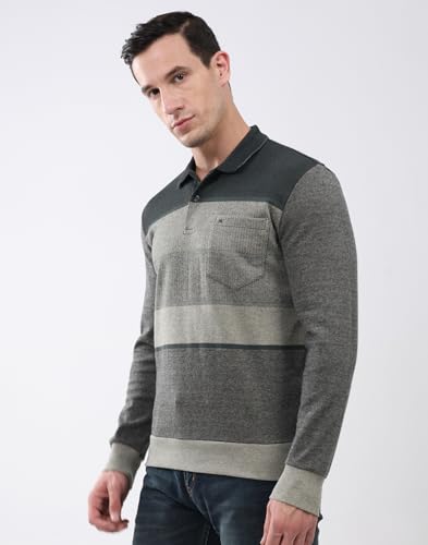 Image of Monte Carlo Men's Regular Fit T-Shirt | Striped Design | Collar Neck Button Closure | Full Sleeves Stylish Casual Fashion Wear Tshirt for Men's (Pack of 1)