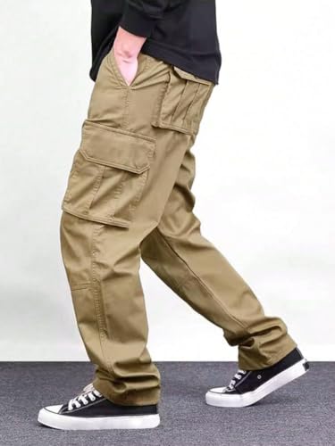 Image of Pure Cotton Cargo Pants for Men | Cargo Pant Man | Elastic Drawstring Waist Straight Fit Lower Pant | Multi-Pocket Utility Trousers for Men | Stylish Comfortable Casual Outdoor Bottom Wear