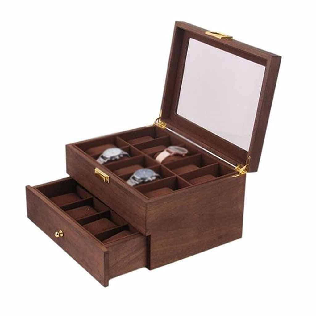 Boîte de montre en bois de stockage rétro 10 grilles le cadeau idéal pour homme