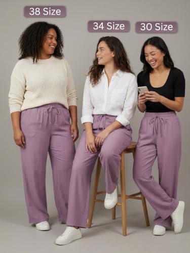 Image of Leriya Fashion Women Relaxed Fit Wide Leg Trousers | Malai Cottage Elastic Drawstring Wide Leg Pants for Women | Casual Straight Lounge Pants with Pockets | Stylish Everyday Office Outfit Bottom Pant