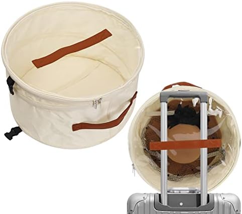 Foldable Hat Box,Round Hat Storage Box with Lid, Stuffed Animal Toy Storage Box, Large Pop-Up Hat Storage Bag, Men and Women Travel Hat box, 17 In Beige