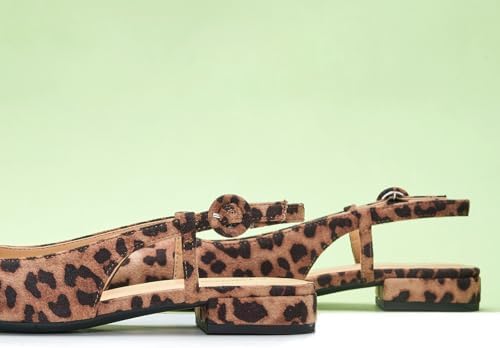 C.Paravano Slingback Flats | Women's Slingback Shoes | Low Heels | Square Toe Flat | Sandals Women | Block Heel Slingback Sandals(Size 8,Leopard) - Image 6
