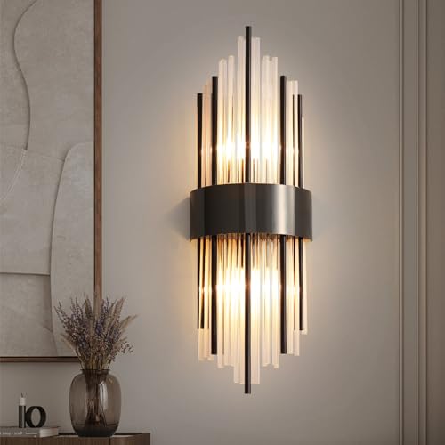 Image of Aomesinc Modern Crystal Wall Light Fixtures Gold Wall Sconce Brushed Lamp for Bedroom Living Room Bathroom Vanity Bedside Hallway Black(Without Bulb)
