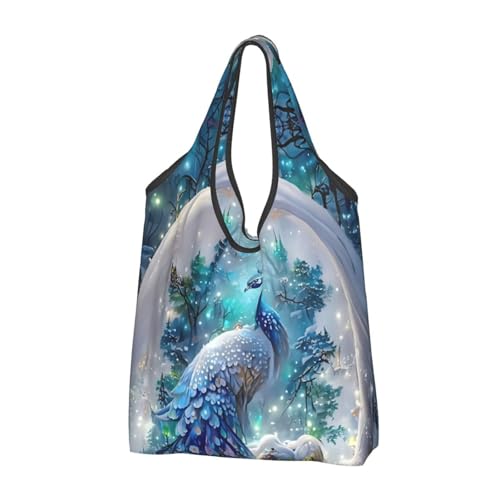 TZTTZT Bolsas de compras reutilizables, bolsas de compras, bolsa plegable con asas para la compra, pavo real de nieve, Negro, 1 PC