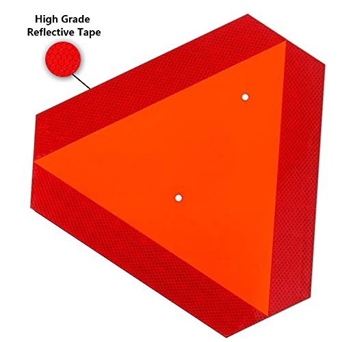 Image of Reflective Slow Moving Vehicle Sign,Slow Moving Vehicle Triangle - 14 inchx16 inch 80 Mil thick Engineering Grade Plastic SMV Sign for Tractor,Golf Cart,Farm Equipment, UTV, Easy Installation
