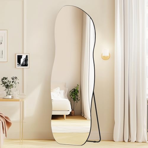 Image of QDSSDECO Full Length Mirror Irregular Wavy Mirror with Stand, Frameless