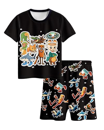 Gaifully Boys Brainrot Tralalero Pyjamas Set Boys Video Game Short Sleeve Pjs Tops and Shorts 2-Piece Outfit for Kids 5-10 Years