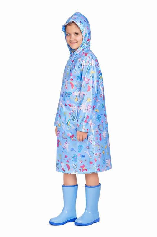 Image of Kids Waterproof PVC Raincoat with Hood & Sleeves | Lightweight, Portable Rain Wear for Boys & Girls | Button Closure with Storage Bag