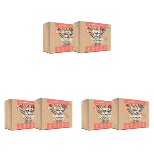 Image of Nourish Organics Ginger Oats Cookies | Wholesome Cookies with Ginger & Oats | Made with Seeds, Almonds & Coconut Jaggery | High Fibre Snack | No Refined Sugar | 120g (Pack of 6)