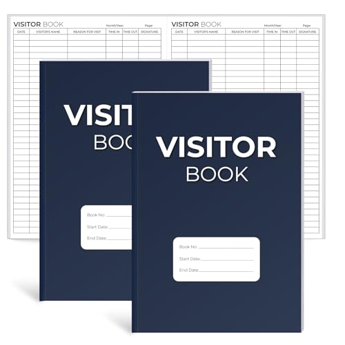 2 Pcs Visitor Log Book A4 Visitors Book Sign in and Out 64 Pages Each Address Book Hardback Guest BookFor Business Offices School Tracking 4224 Entries Blue
