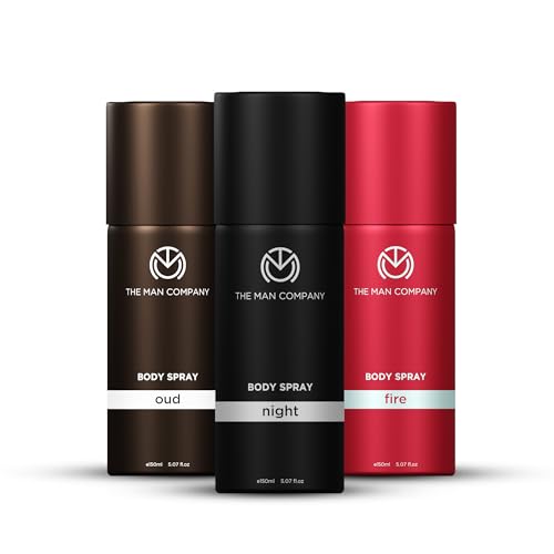 The Man Company Oud, Fire & Night Body Spray Combo Pack For Men | Premium Long-Lasting Fragrance, Everyday Use Deo, 150ml (Pack Of 3)