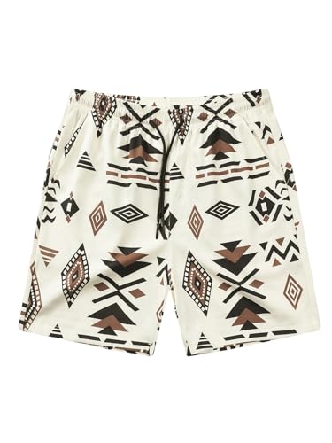 WDIRARA Men's Geometric Graphic Swim Trunks Drawstring Waist Vacation Beach Shorts
