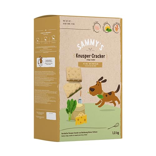 Sammy´s Knusper-Cracker | Herzhafte Snacks für Hunde | Reich an Geflügel | Schonend im Ofen gebacken | Knusper-Cracker mit Käse- und Spinatfüllung | ohne Zuckerzusatz | Trainingssnack | 1x 1 kg