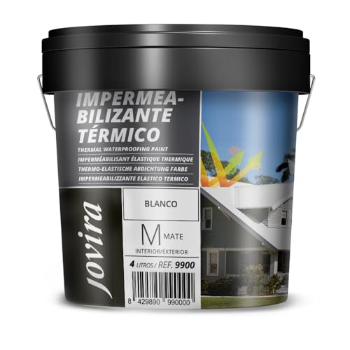 JOVIRA PINTURAS Impermeabilizante Térmico. Antigoteras Terraza Térmico. Pintura impermeabilizante térmica-acústica. (4 Litros, Blanco) A-51B
