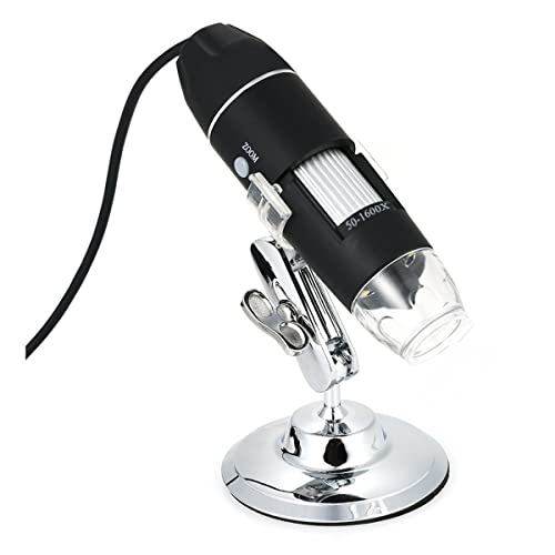 Microscopio digital USB 1600x con 8 LED y soporte metálico para laboratorio