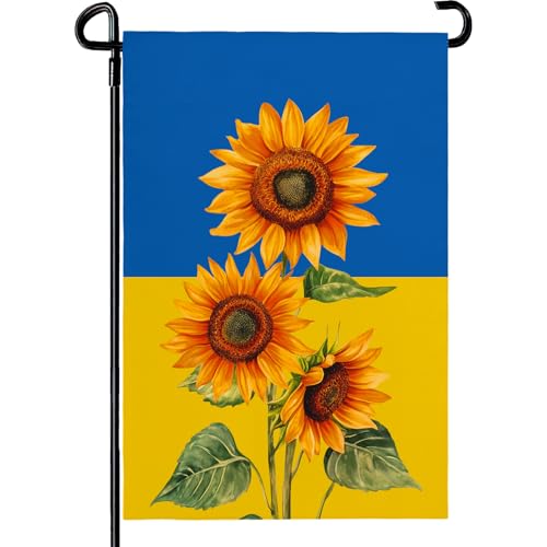 Dacawin Ukraine Sunflower Garden Flag 12x18 Inch Double Sided Seasonal Fall Yard Flag Blue and Yellow Floral Outdoor Decor for Lawn Patio Garden Durable Welcome Autumn House Banner