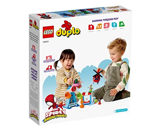 Image of LEGO 10963 Duplo Marvel Spider-Man and Friends: Fairground Adventures, Building Toy for 2 Year Old Kids with Helicopter and Hulk Figure