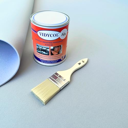 ARWEAVE TEXTIL Kit Completo para tapizar Techo de Coche con Tela foamizada, Pegamento de Alta Temperatura y brocha. Tejido Gris Claro de 2 Metros x 1,45 m + 1 L de Cola + brocha