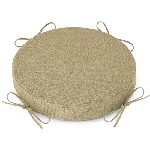 Image of AddGrace Round Bar Stool Cushions with Ties Set of 1 Non Slip Seat Cushions 12x12 Inch Washable Chair Pads Removable Washable Cover Beige