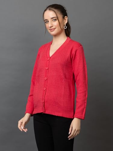 Image of Wear lusso Women's Woolen V-Neck Buttoned Full Sleeve Cardigan Self Design Soft Wool Fabric Winter Wear Pure Wool Sweater with Pockets Stylish Outdoor and Office Wear Girls