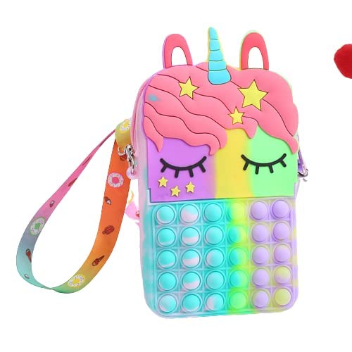 4AJ BAZAARUnicorn Bag Sling Bag Toy for Girls Kids, Pop It Bag for Girls, Pop It Fidget Toy Shoulder Bag Stress Relief Toy (POPBAG-UNI-BIG-MULTI)