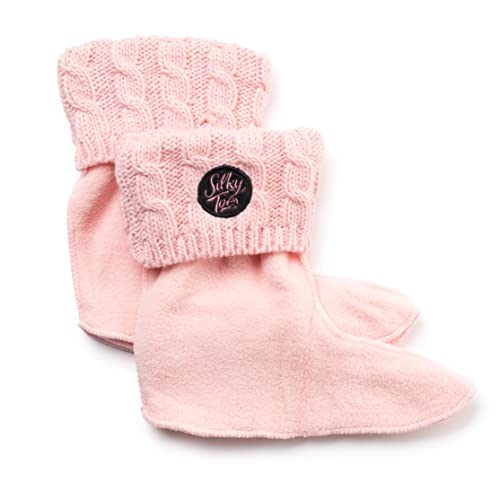 Silky Toes Kids Warm Cozy Fleece Lined Boot Liners With Cable Knit Cuff (Pink, medium)