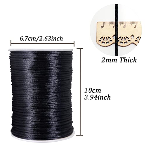 Fqtanju 2Mm X 100 Yards Premium Quality Rattail Nylon Satin Cord Roll, Kumihimo Rattail,Chinese Knot, (Black) #TOP3