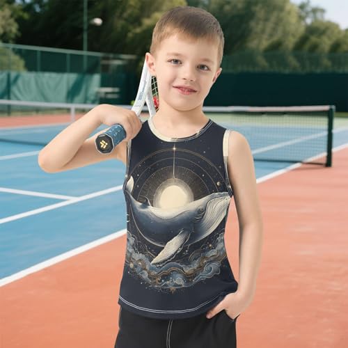 Bolaz Boys Athletic Quick Dry Tank Top Sleeveless Workout T Shirts Age 11-15,Delicate Whale 6