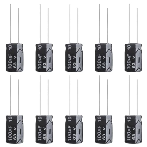 ALLECIN Condensadores Electroliticos 100uF 63V 8x12MM Condensador Electrolitico de Aluminio 100μF 63Voltios Electrolytic Capacitor 100 uF MFD 105°C (Paquete de 10 Piezas)