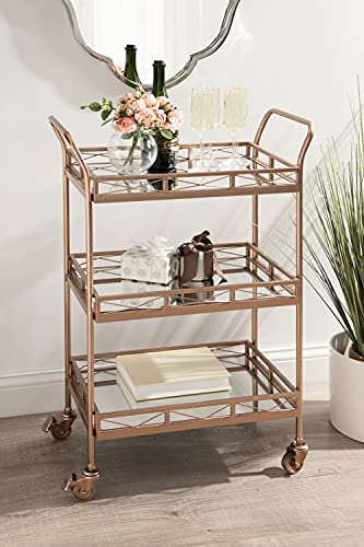 Image of Kate and Laurel Ketia Glam Metal Bar Cart; 23 x 13 x 34; Rose Gold; Glamorous Three Tier Gold Bar Cart for Display and Storage