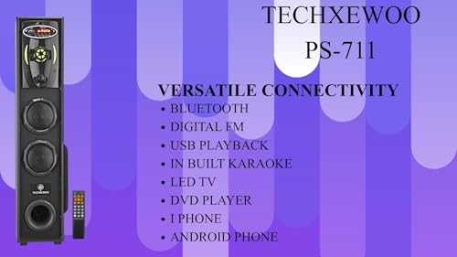 Image of TECHXEWOO PS-711 Mini Home Theatre Subwoofer System, 80W, 5.25 Inch, with 3 Inch Dual Satellites, Extreme Bass, Mic Slot, Aux, USB, FM and Remote Control