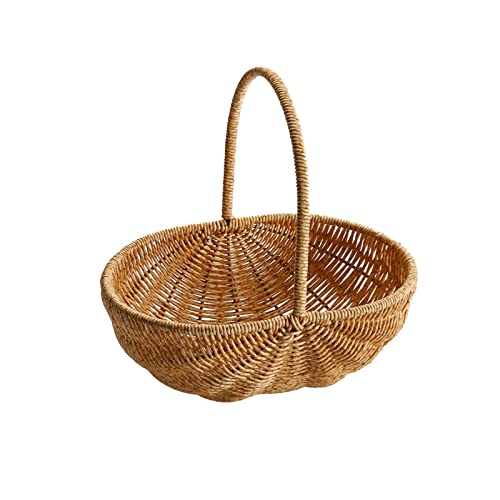 KinderCoring Cesta Tejida para Almacenamiento Cesta Organizadora Cesta para Frutas Cesta para Flores Diseño Práctico Y Creativo Adecuada para Picnic Cocina Y, 25cmx24cmx17cm, Individual