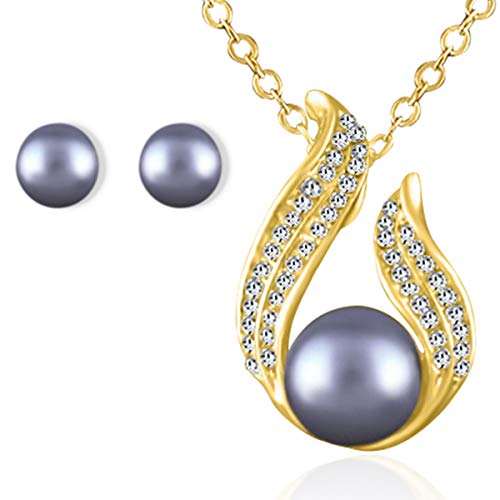 Preisvergleich Produktbild Schmuckhandel Haak *Dunkle Perle* Halskette mit Ohrringen / Gelbgold beschichtet / Swarovski® Kristalle / inkl. Etui und Schmuckzertifikat