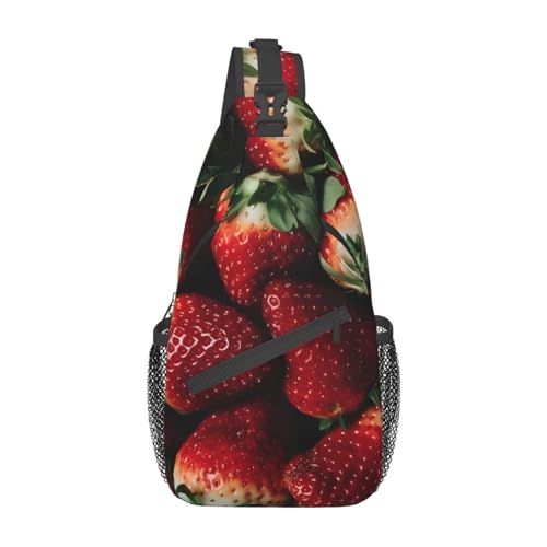 Sac à dos à bandoulière imprimé fraise noir unique avec sangle réglable confort
