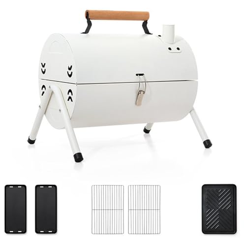 PNAJFUEL Barbacoa Portátil de Mesa con Ventilación Lateral Y Asa de Transporte de Madera Barbacoa de Carbón Plegable de Doble Cara/White