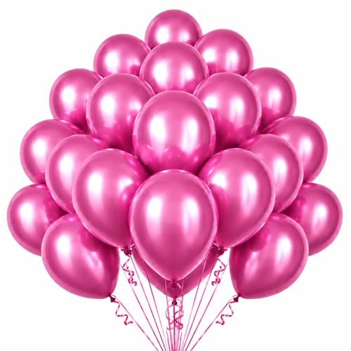 Image of Metallic Chrome Hot Pink Balloons 10 Inches 100 Pack Helium Shiny Thicken Balloon (Hot Pink)