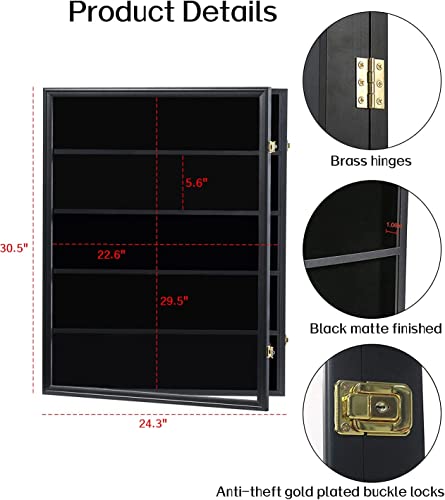 35 Graded Sports Card Display Case - Baseball Card Display Frame With Uv Protection Clear View Lockable Wall Cabinet For Basketball Collectible Trading Card Black Finish #TOP2