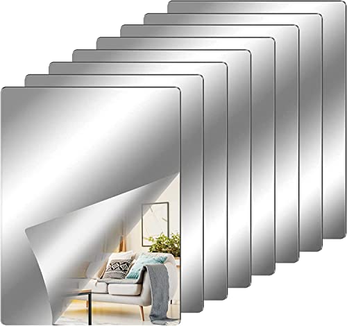 QUOTRE 8 Piezas Espejos Adhesivos de Pared HD, 30x21cm Espejo Acrílico Grande, Sin Vidrio y sin Marco, para Armarios Sala de Estar