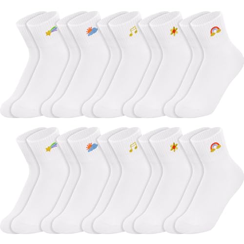 Image of Eurzom 10 Pairs Socks Womens Crew Elastic Ankle Length Cotton Socks Aesthetic Cute Lightweight Low Cut Gifts for Women