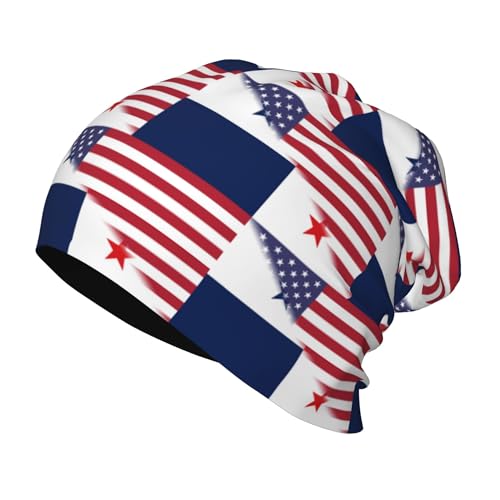 American Flag and Flag of Panama Kids Leisure Elastic Knitted Hat Junior Large Size Knit Cap Child Beanie Black