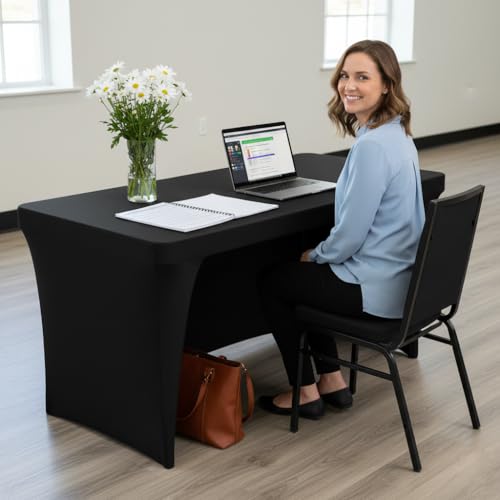 Nasitos 2 Pack Black Table Cloth 6 Foot-Spandex Fitted Tablecloth Rectangle Tables, Open Back Stretch Folding Trade Show Table Covers Fabric Washable & Wrinkle Resistant for Parties, Wedding, Event - Image 5