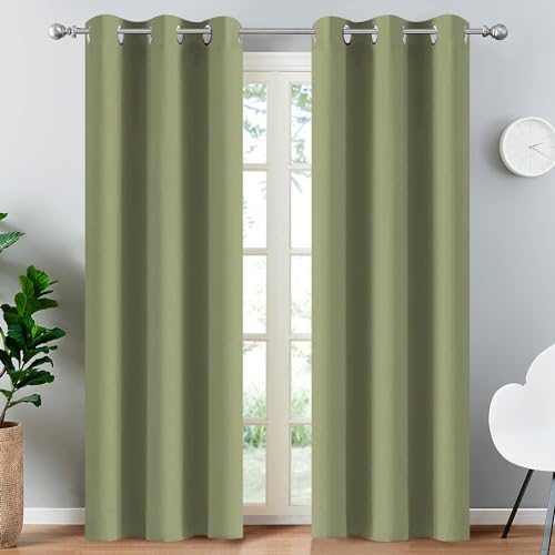 Yakamok Light Blocking Blackout Curtains Thermal Insulated Room Darkening Drapes for Bedroom,Solid Grommet Top Window Drapes, 38x90 Inch, Sage Green, One Pair