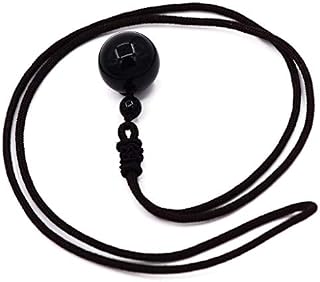 Thajaling 16mm Obsidian Rainbow Eyes Stone Lucky Blessing Chakra Natural Black Beads Pendant Necklace with Adjustable Braided Rope Cord for Woman Men