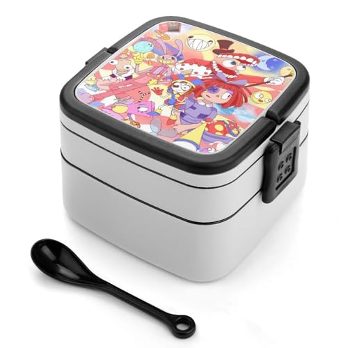 2段式 大容量1000ml ランチボックス 弁当箱 アメイジングデジタルサーカス 二層構造 PP素材 軽量&密封防漏タイプ スプーン付き 仕切り付き 食品の味をキープ お弁当 ピクニック 通勤 旅行に最適